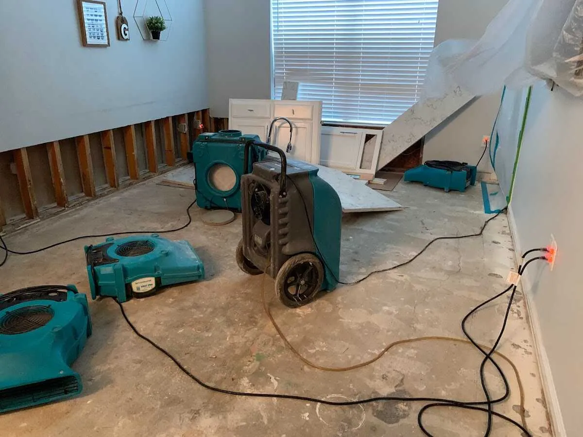 Dehumidifier in flood-cut room for Water Damage Restoration in Rancho Cucamonga
